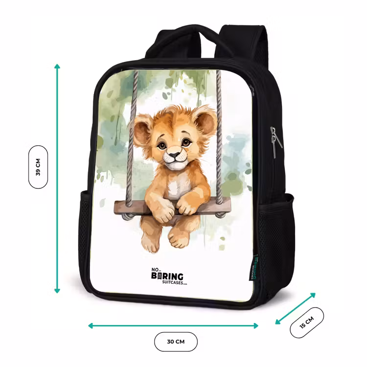 Kinderrucksack - Schwarz - Löwenjunges mit Schaukel Illustration — 6