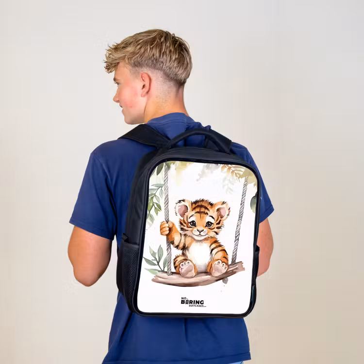 Kinderrucksack - Schwarz - Schaukelndes Tigerjunges Aquarellzeichnung — 3