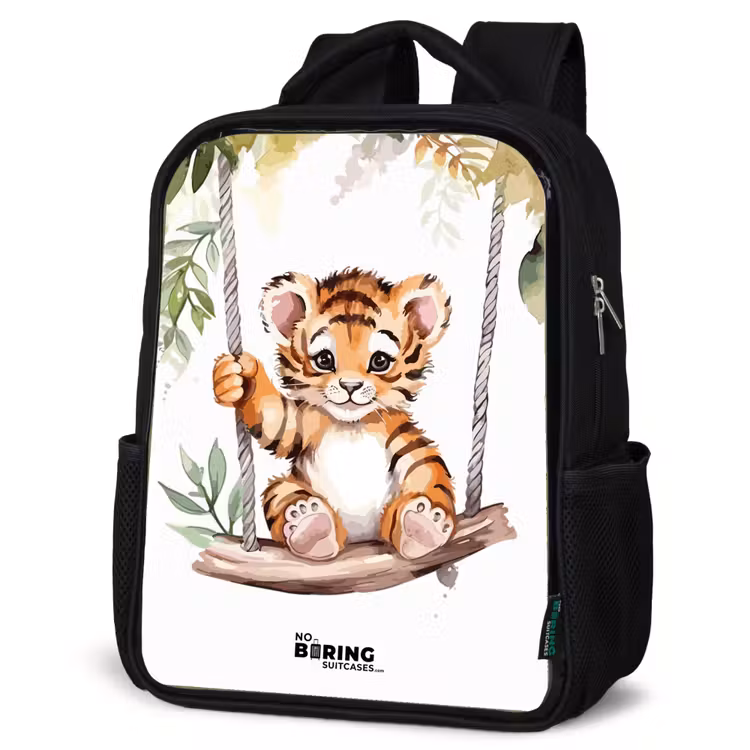 Kinderrucksack - Schwarz - Schaukelndes Tigerjunges Aquarellzeichnung — 4