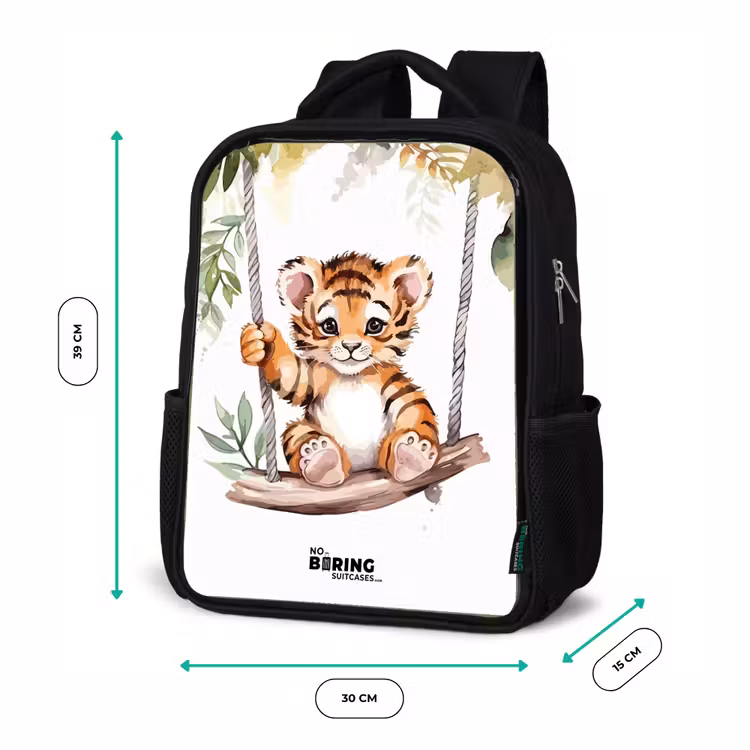 Kinderrucksack - Schwarz - Schaukelndes Tigerjunges Aquarellzeichnung — 6
