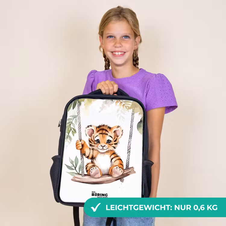 Kinderrucksack - Schwarz - Schaukelndes Tigerjunges Aquarellzeichnung — 7