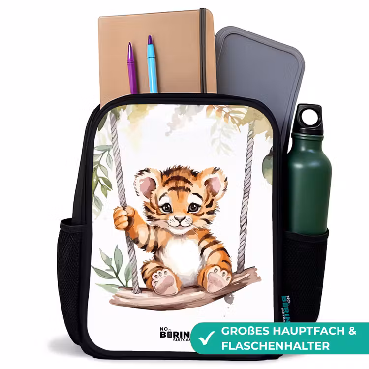 Kinderrucksack - Schwarz - Schaukelndes Tigerjunges Aquarellzeichnung — 8