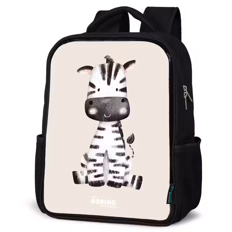 Kinderrucksack - Schwarz - Zebra Portraitzeichnung mit beigem Hintergrund — 4