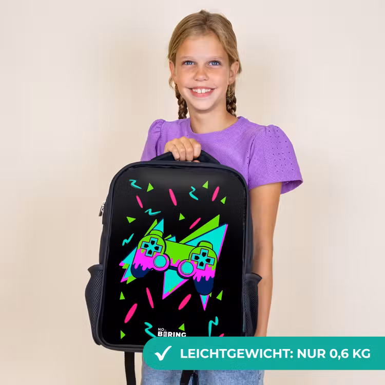 Kinderrucksack - Schwarz - Neon-Controller auf Schwarz — 7