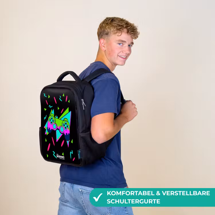 Kinderrucksack - Schwarz - Neon-Controller auf Schwarz — 9
