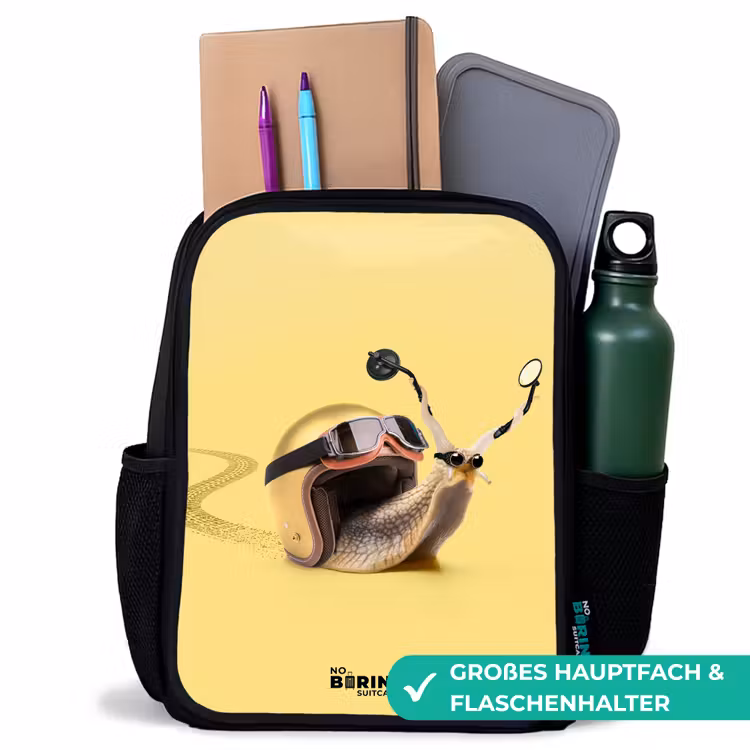 Kinderrucksack - Schwarz - Schnecke mit Motorradhelm — 8