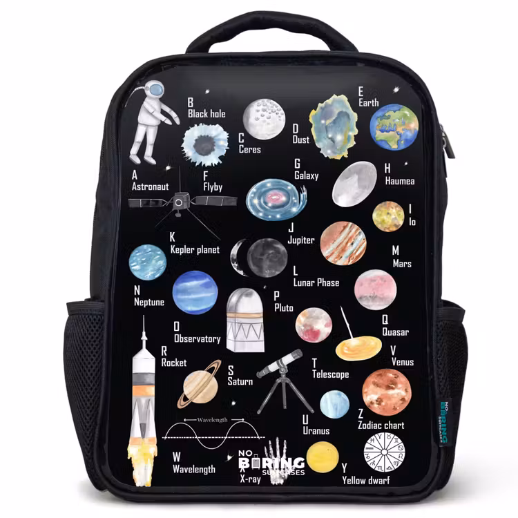 Kinderrucksack - Schwarz - Thema Alphabet im Weltraum — 1