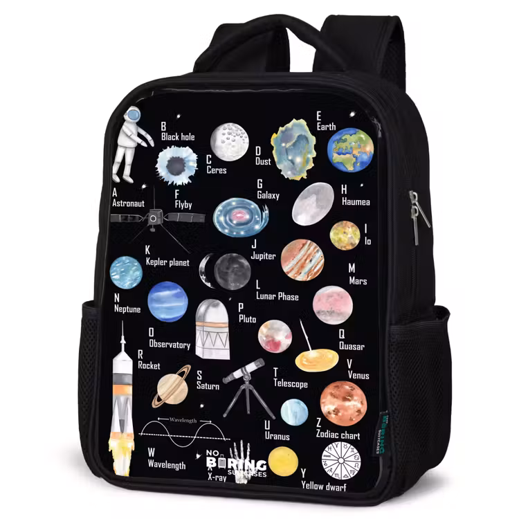 Kinderrucksack - Schwarz - Thema Alphabet im Weltraum — 4