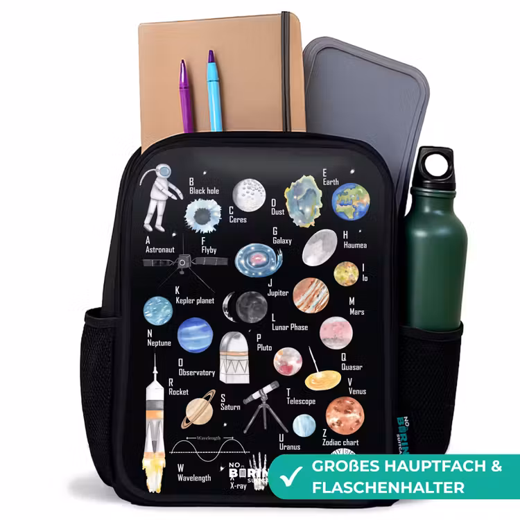 Kinderrucksack - Schwarz - Thema Alphabet im Weltraum — 8