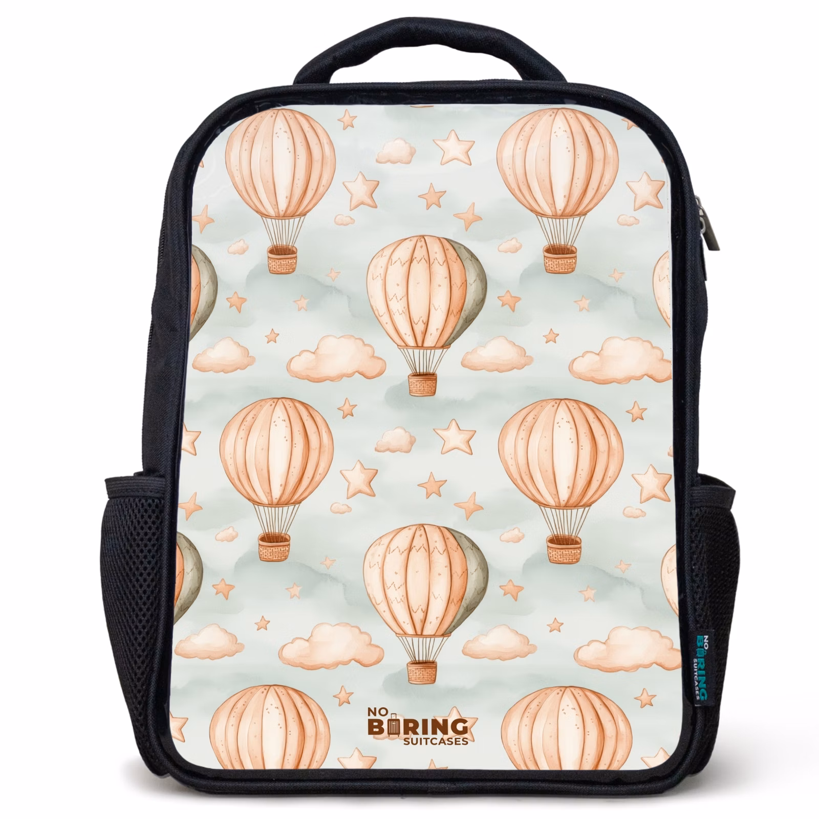 Kinderrucksack - Schwarz - Vintage Heißluftballons in Sepia mit Wolken und Sternen — 1