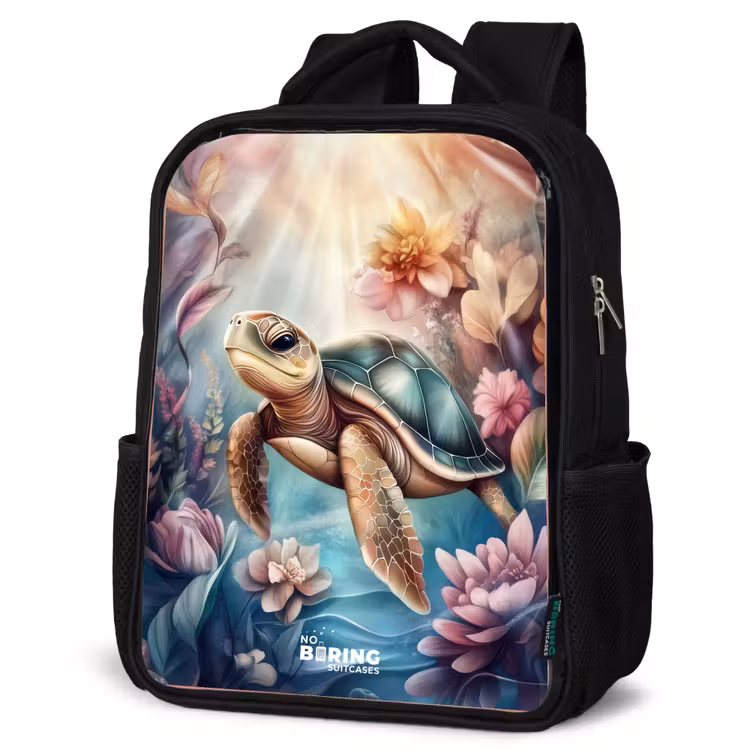 Kinderrucksack - Schwarz - Meeresschildkröte zwischen Unterwasserblumen — 4