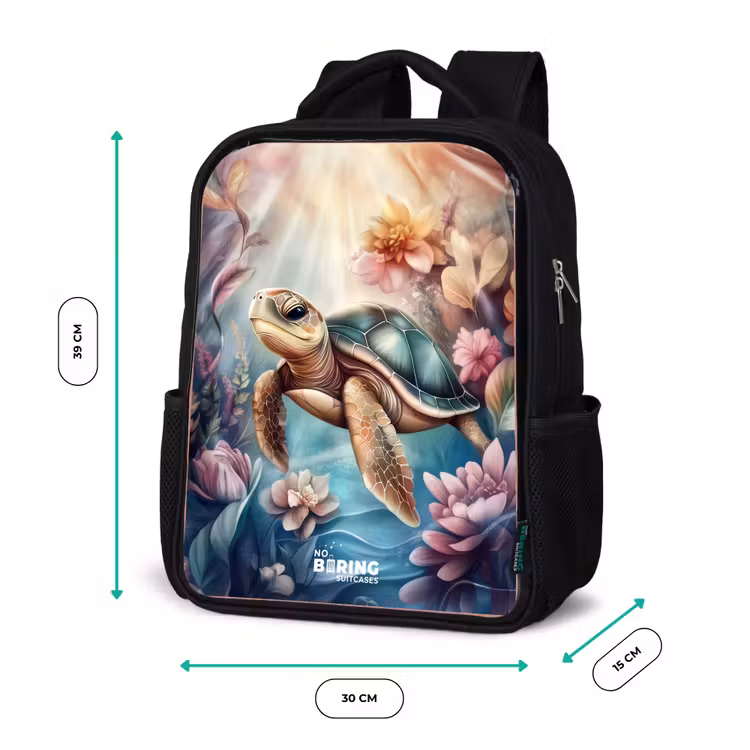 Kinderrucksack - Schwarz - Meeresschildkröte zwischen Unterwasserblumen — 6