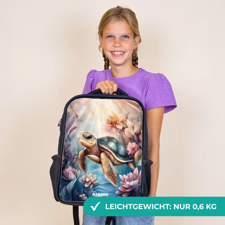 Kinderrucksack - Schwarz - Meeresschildkröte zwischen Unterwasserblumen — 7