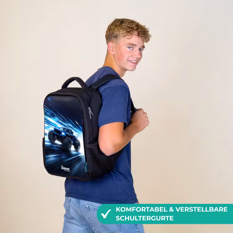 Kinderrucksack - Schwarz - Monstertruck rast durch die Lichtgeschwindigkeit — 9