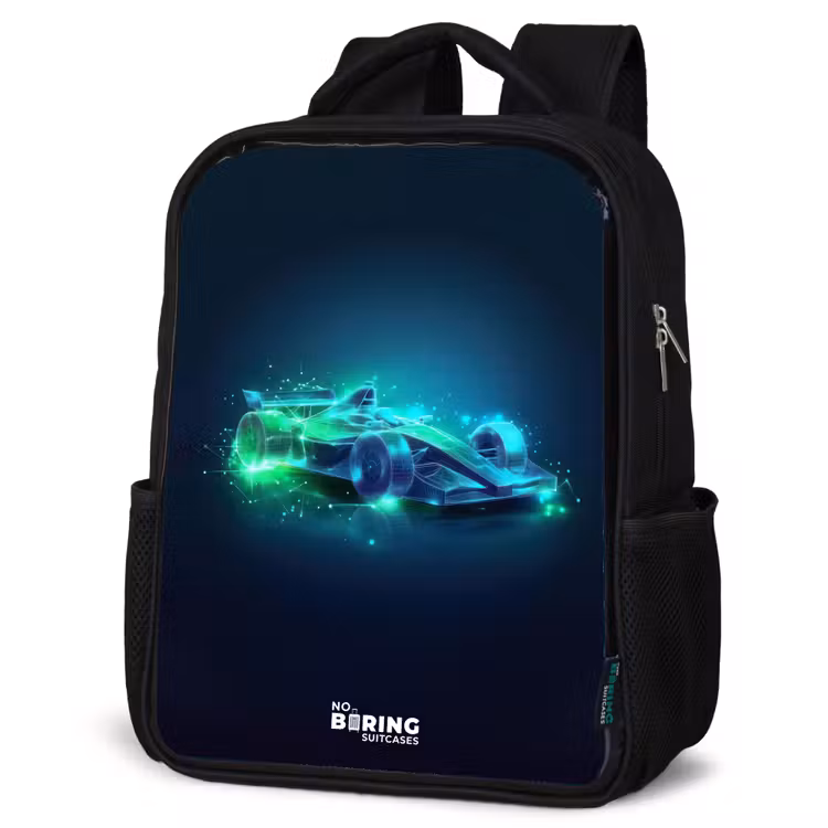 Kinderrucksack - Schwarz - Neon-Rennwagen im digitalen Stil — 4