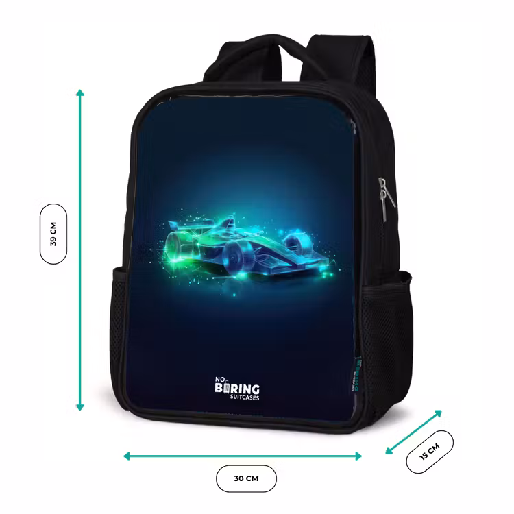 Kinderrucksack - Schwarz - Neon-Rennwagen im digitalen Stil — 6