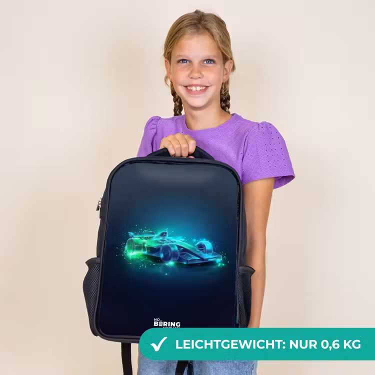 Kinderrucksack - Schwarz - Neon-Rennwagen im digitalen Stil — 7