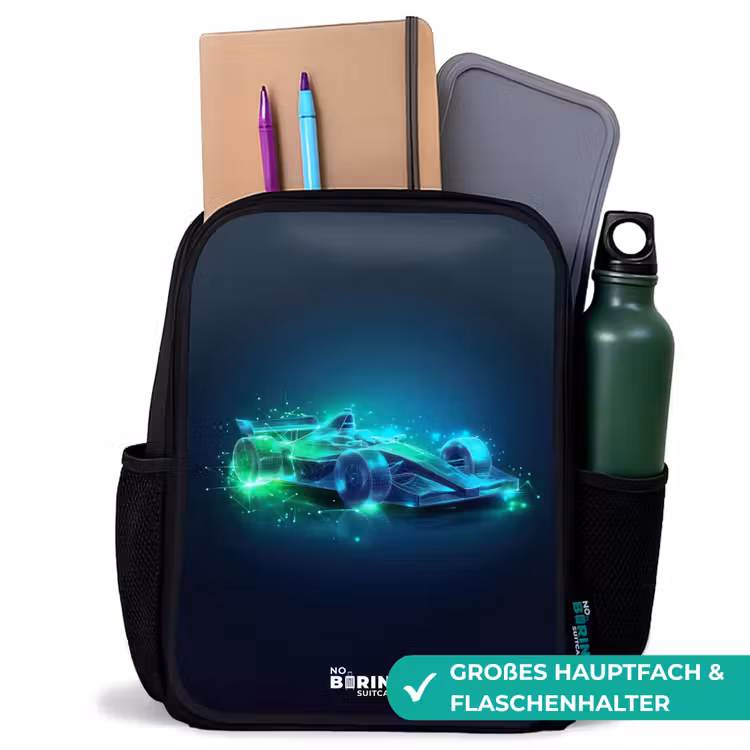 Kinderrucksack - Schwarz - Neon-Rennwagen im digitalen Stil — 8