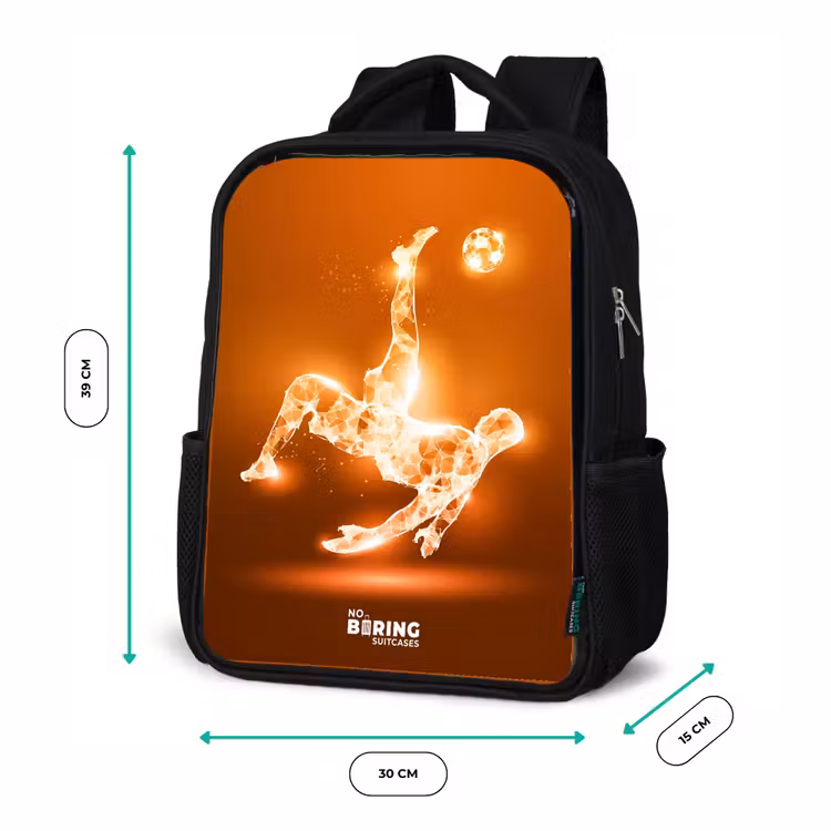 Kinderrucksack - Schwarz - Orangefarbener Leichtfußballer im Schwebemoment — 6