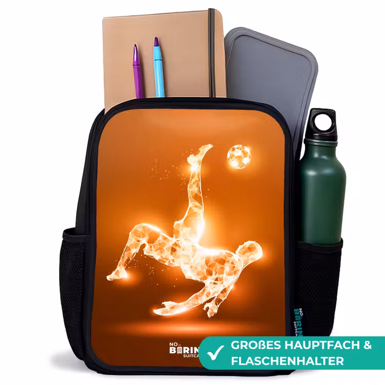 Kinderrucksack - Schwarz - Orangefarbener Leichtfußballer im Schwebemoment — 8