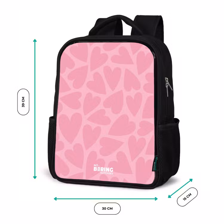 Kinderrucksack - Schwarz - Rosa Herzen Muster — 6