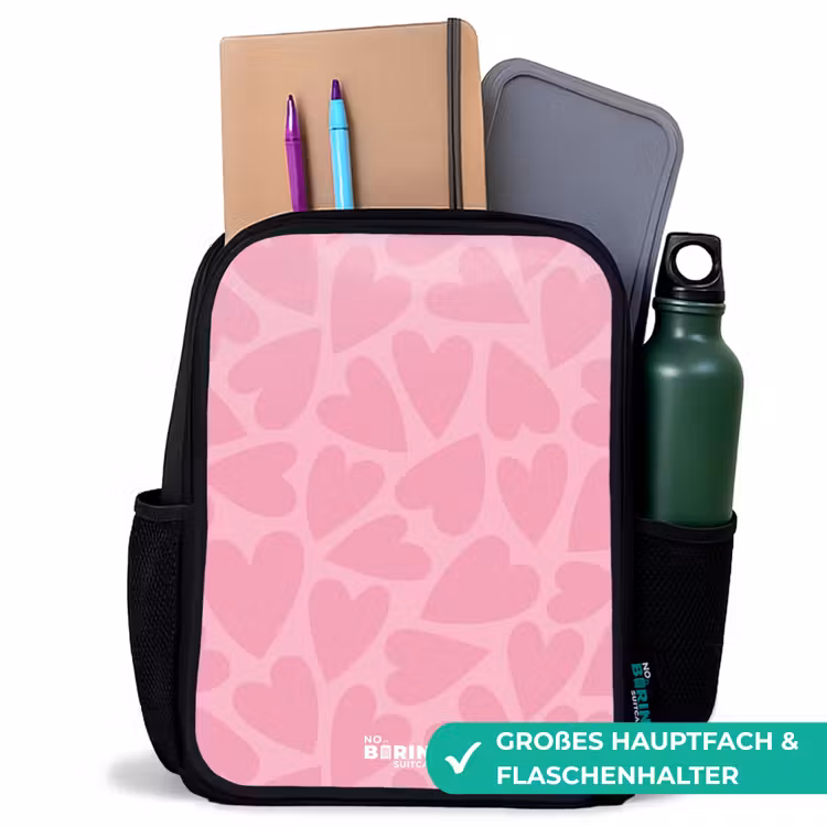 Kinderrucksack - Schwarz - Rosa Herzen Muster — 8