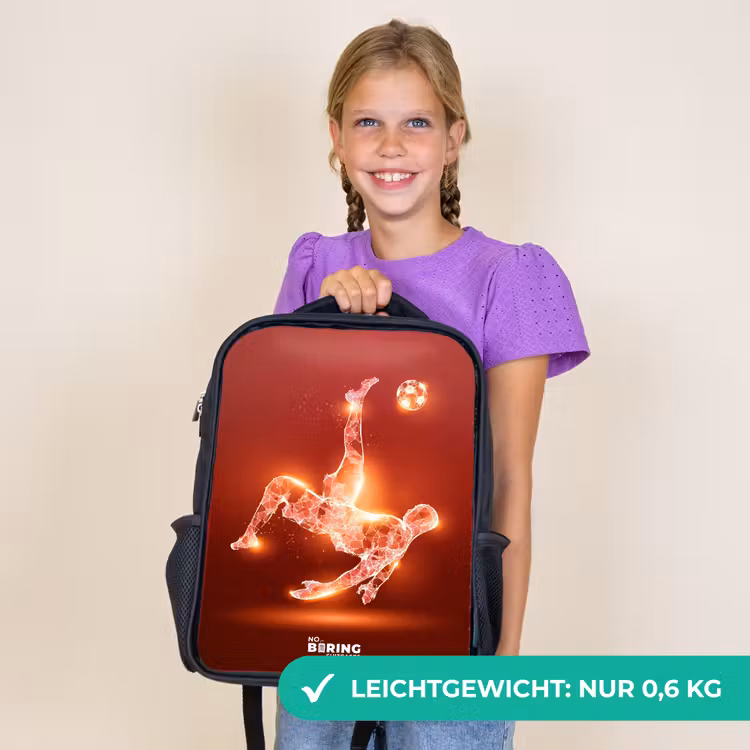 Kinderrucksack - Schwarz - Rot glühender Fußballer in Aktion — 7