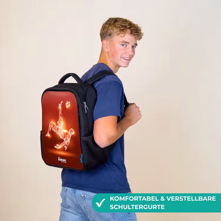 Kinderrucksack - Schwarz - Rot glühender Fußballer in Aktion — 9