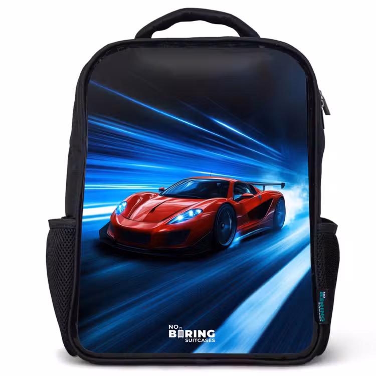 Kinderrucksack - Schwarz - Roter Rennwagen in der digitalen Geschwindigkeitswelt — 1