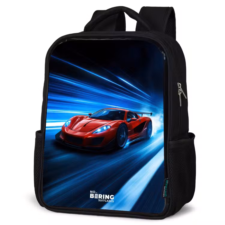 Kinderrucksack - Schwarz - Roter Rennwagen in der digitalen Geschwindigkeitswelt — 4