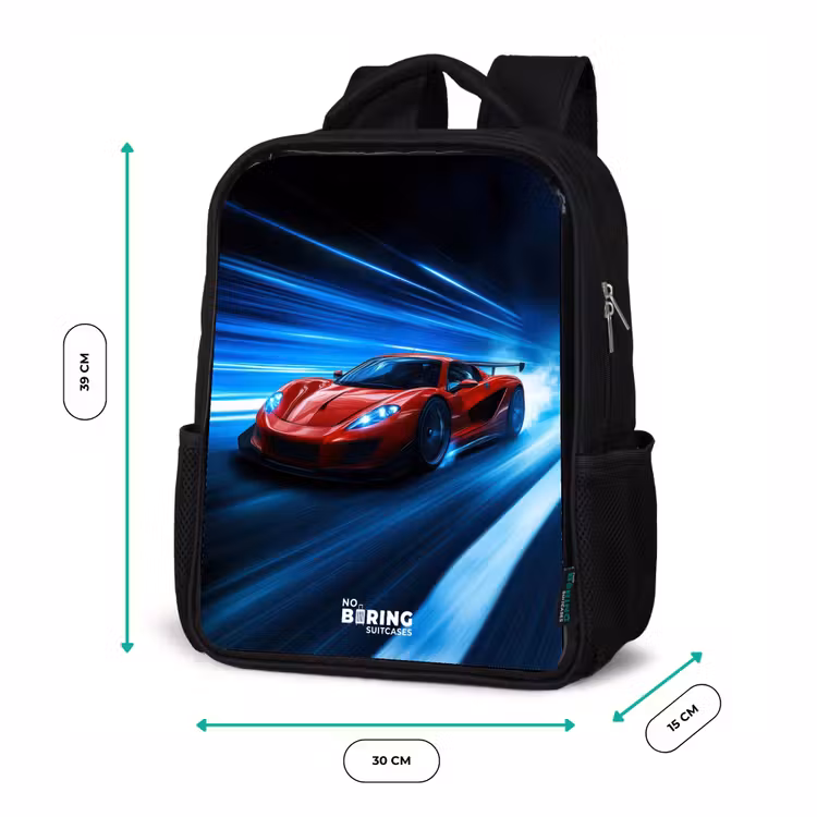 Kinderrucksack - Schwarz - Roter Rennwagen in der digitalen Geschwindigkeitswelt — 6