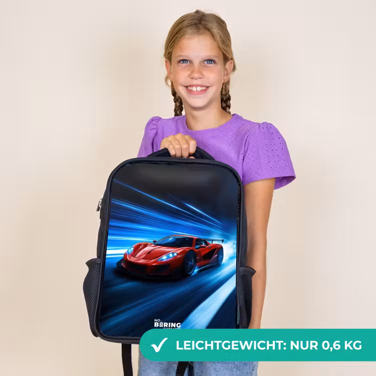 Kinderrucksack - Schwarz - Roter Rennwagen in der digitalen Geschwindigkeitswelt — 7