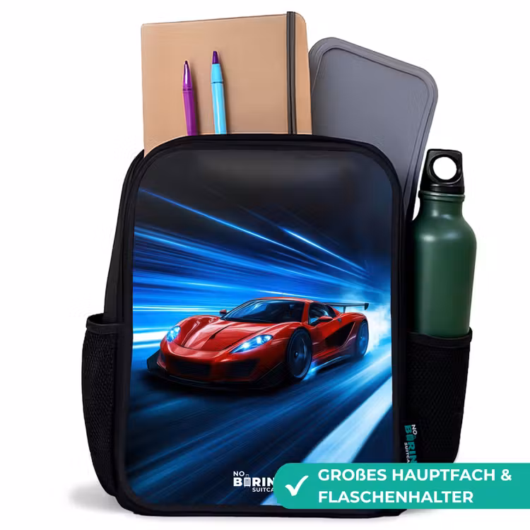 Kinderrucksack - Schwarz - Roter Rennwagen in der digitalen Geschwindigkeitswelt — 8