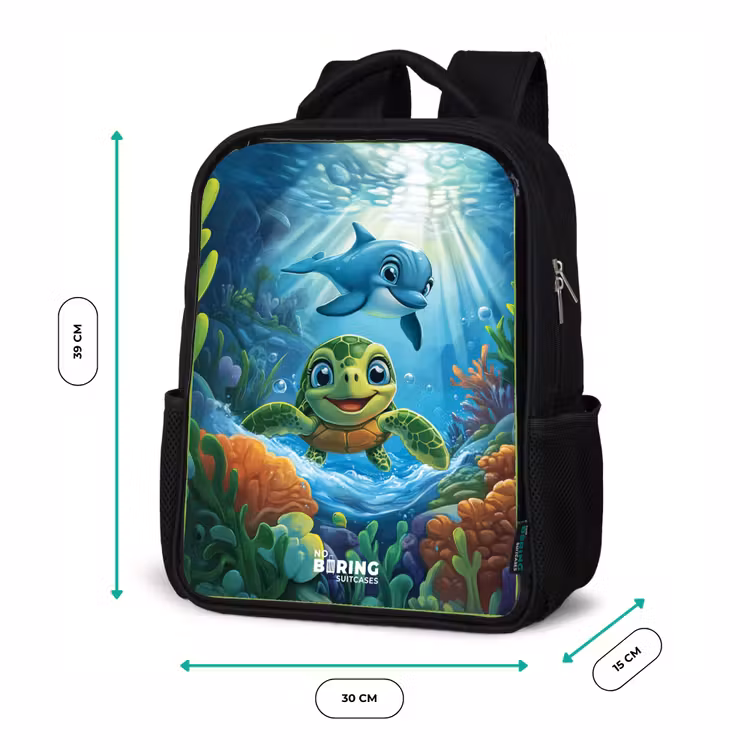 Kinderrucksack - Schwarz - Schildkröte und Delfin im blauen Ozean — 6