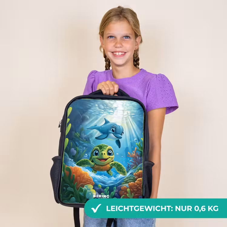 Kinderrucksack - Schwarz - Schildkröte und Delfin im blauen Ozean — 7
