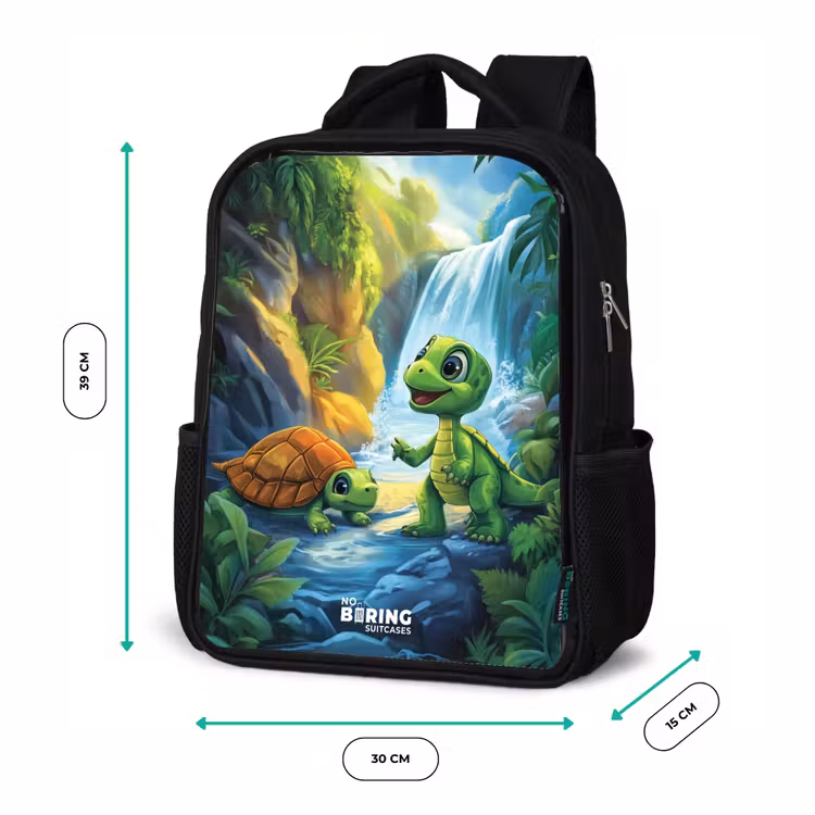 Kinderrucksack - Schwarz - Schildkröte und Dino am Wasserfall im tropischen Wald — 6