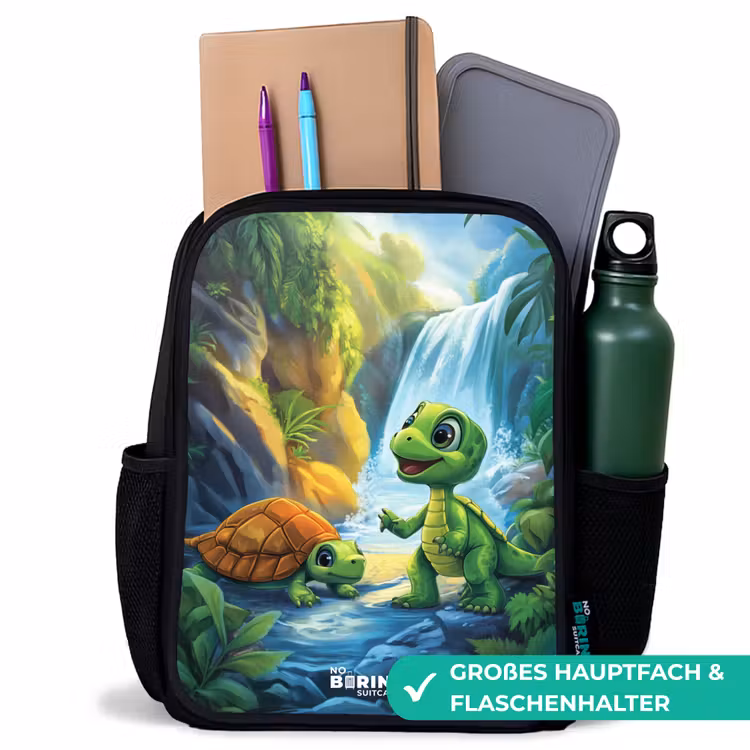 Kinderrucksack - Schwarz - Schildkröte und Dino am Wasserfall im tropischen Wald — 8