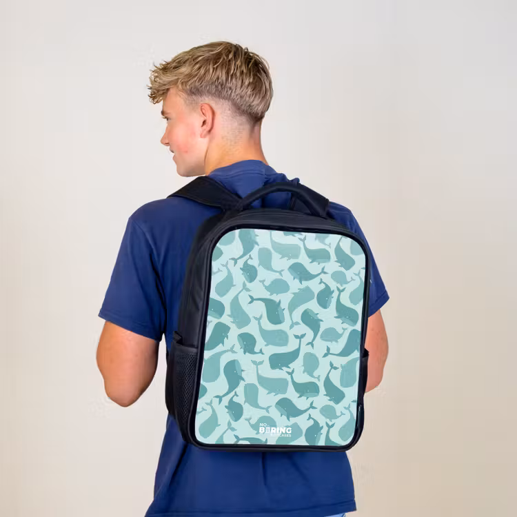 Kinderrucksack - Schwarz - Stilisierte Wale in tonalen Meeresgrüntönen — 3