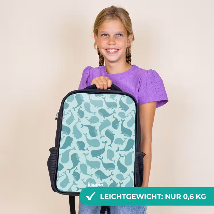 Kinderrucksack - Schwarz - Stilisierte Wale in tonalen Meeresgrüntönen — 7
