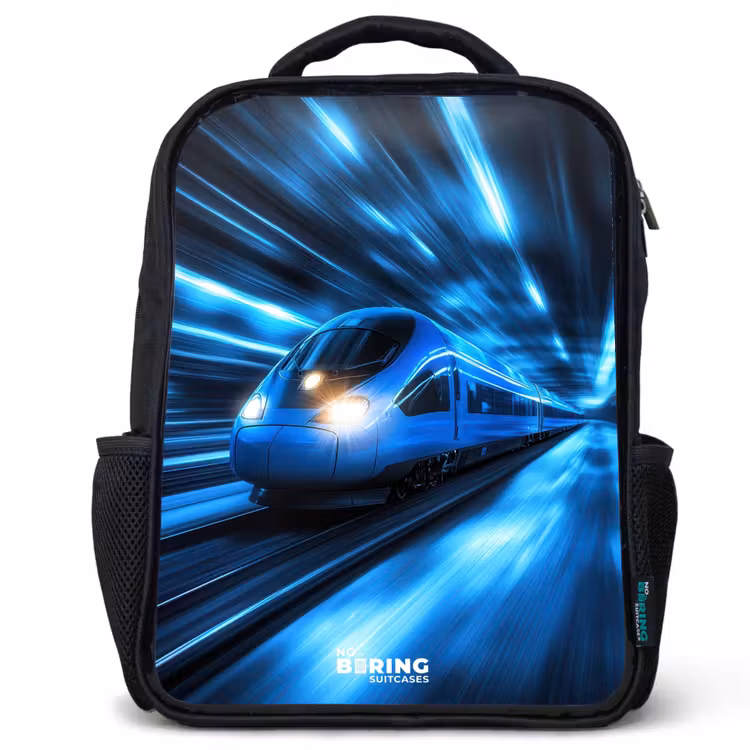 Kinderrucksack - Schwarz - Superschnellzug im neonblauen Tunnel — 1