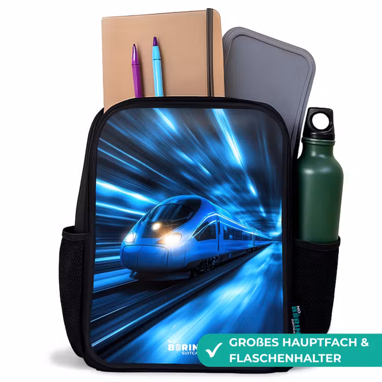 Kinderrucksack - Schwarz - Superschnellzug im neonblauen Tunnel — 8