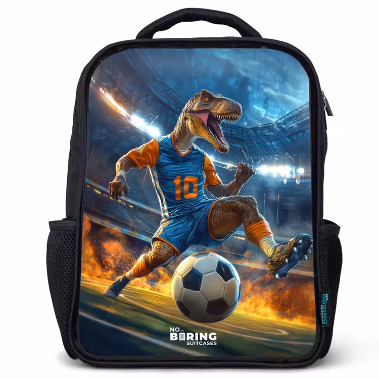 Kinderrucksack - Schwarz - T-Rex als Fußballer im vollen Stadion — 1