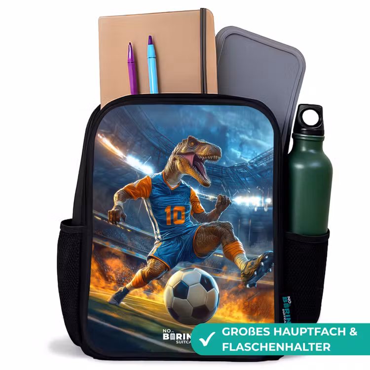 Kinderrucksack - Schwarz - T-Rex als Fußballer im vollen Stadion — 8