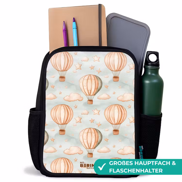 Kinderrucksack - Schwarz - Vintage Heißluftballons in Sepia mit Wolken und Sternen — 8
