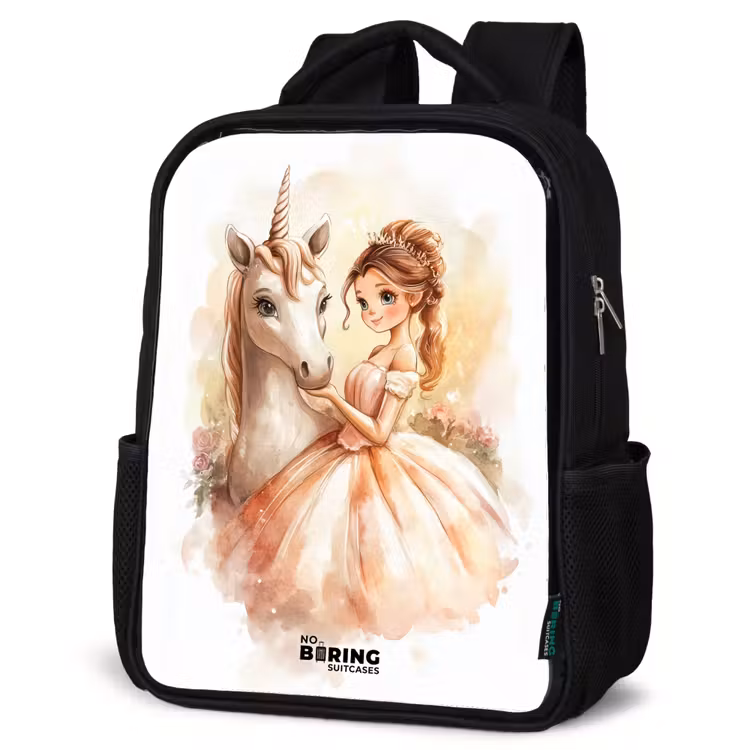 Kinderrucksack - Schwarz - Prinzessin im Kleid mit weißem Einhorn — 4