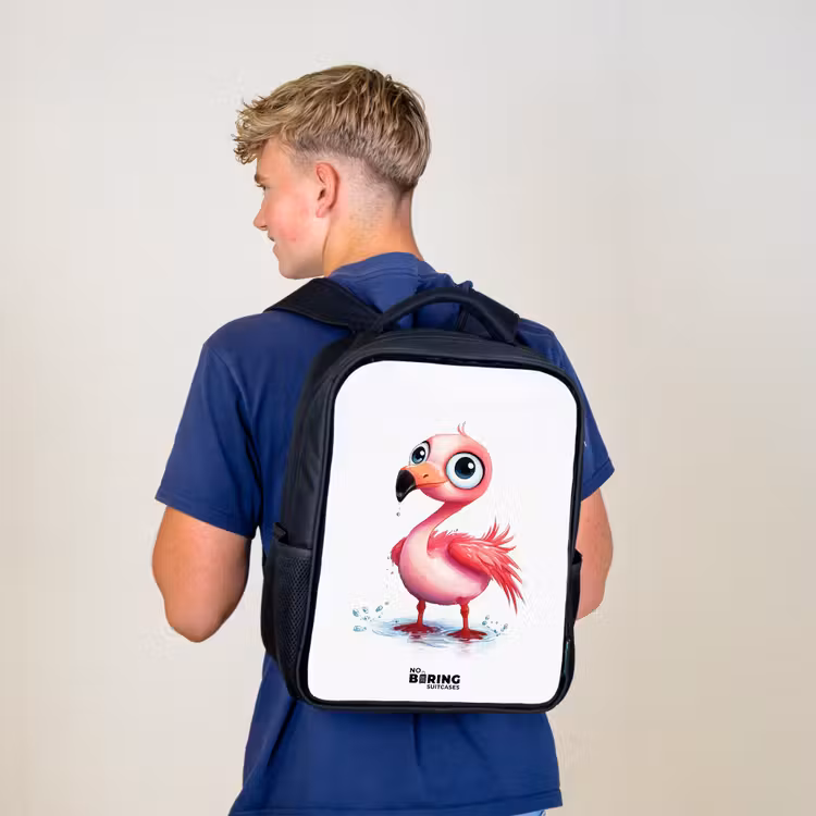 Kinderrucksack - Schwarz - Rosa Flamingo im Wasser — 3
