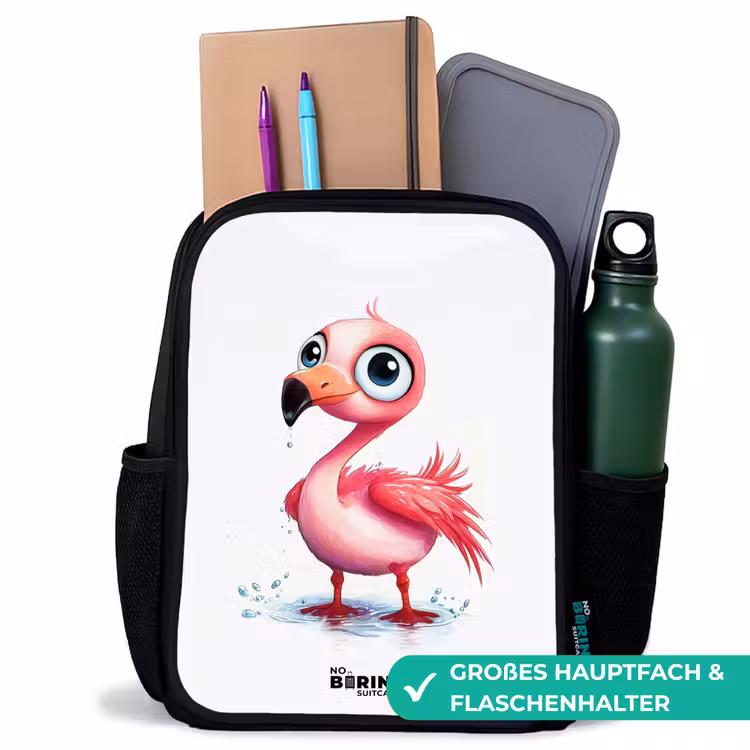 Kinderrucksack - Schwarz - Rosa Flamingo im Wasser — 8