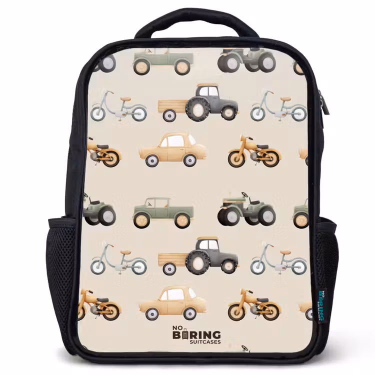 Kinderrucksack - Schwarz - Retro-Fahrzeugmuster — 1