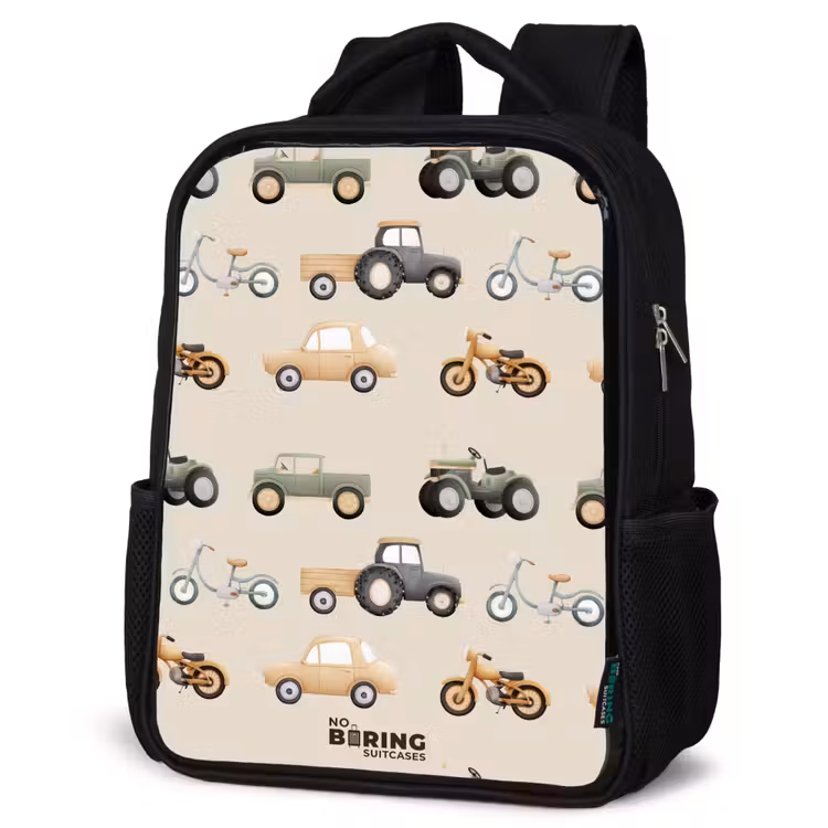 Kinderrucksack - Schwarz - Retro-Fahrzeugmuster — 4