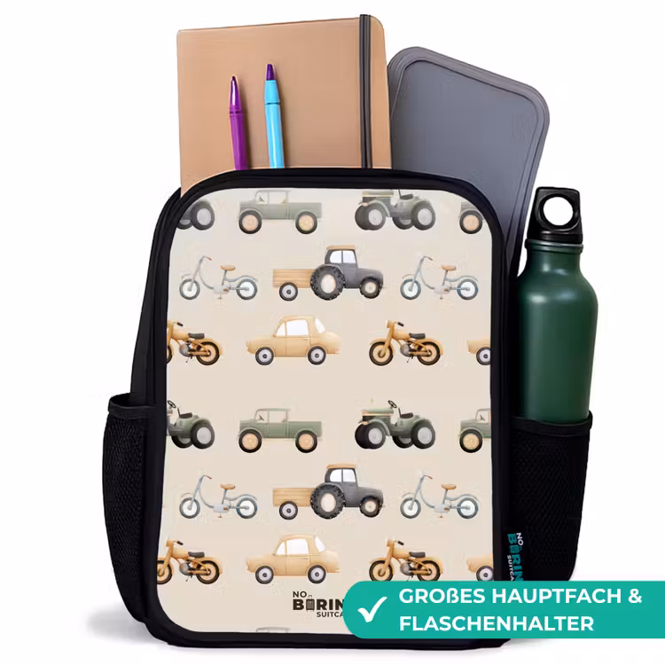 Kinderrucksack - Schwarz - Retro-Fahrzeugmuster — 8